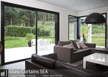 Cửa kính lùa 2 cánh 2 ray hiện đại từ Glass Curtains SEA