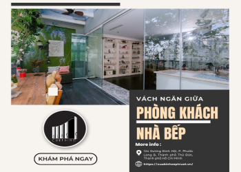 Vách tường ngăn phòng khách và bếp không gian sống hiện đại