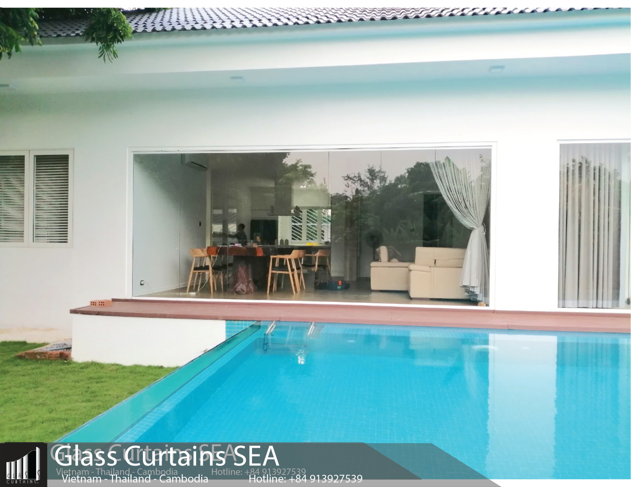 thi công cửa kính cho biệt thự Quảng Ngãi glass curtain sea