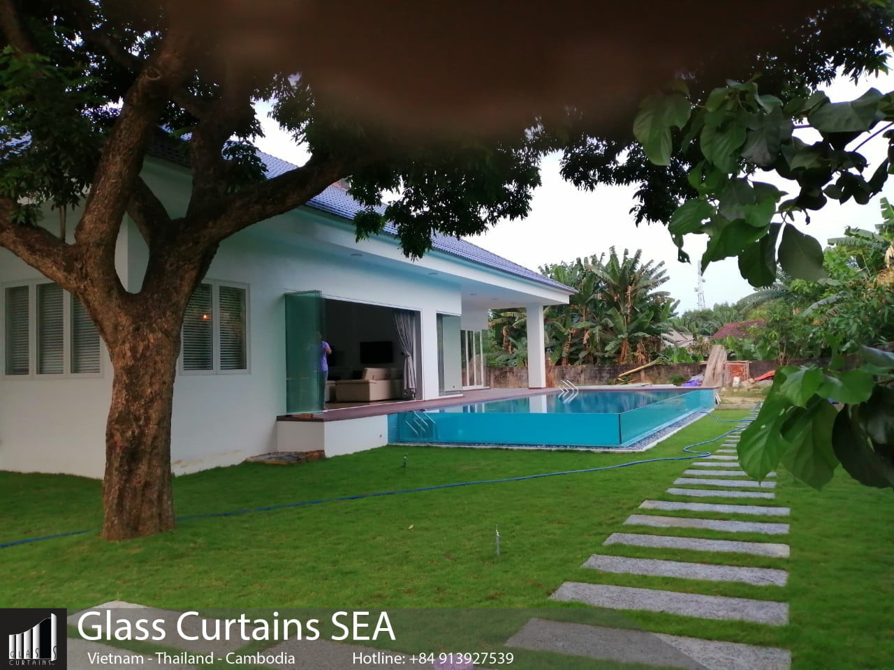 thi công cửa kính cho biệt thự Quảng Ngãi glass curtain seaa