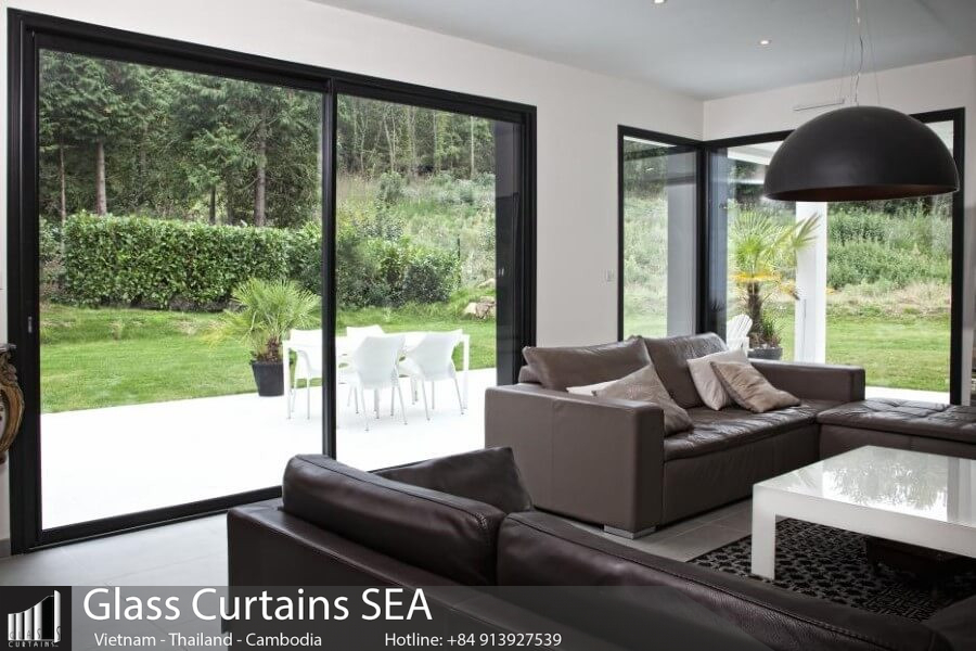 Cửa kính lùa 2 cánh 2 ray hiện đại từ Glass Curtains SEA