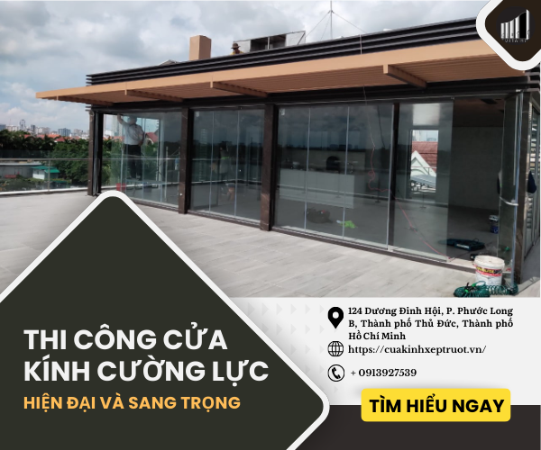 Thi công cửa kính cường lực trượt hiện đại và sang trọng