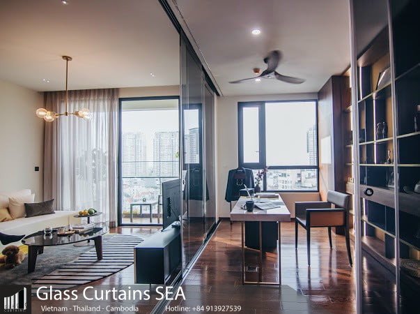 Thi công cửa kính lùa cường lực tại Glass Curtains SEA 1