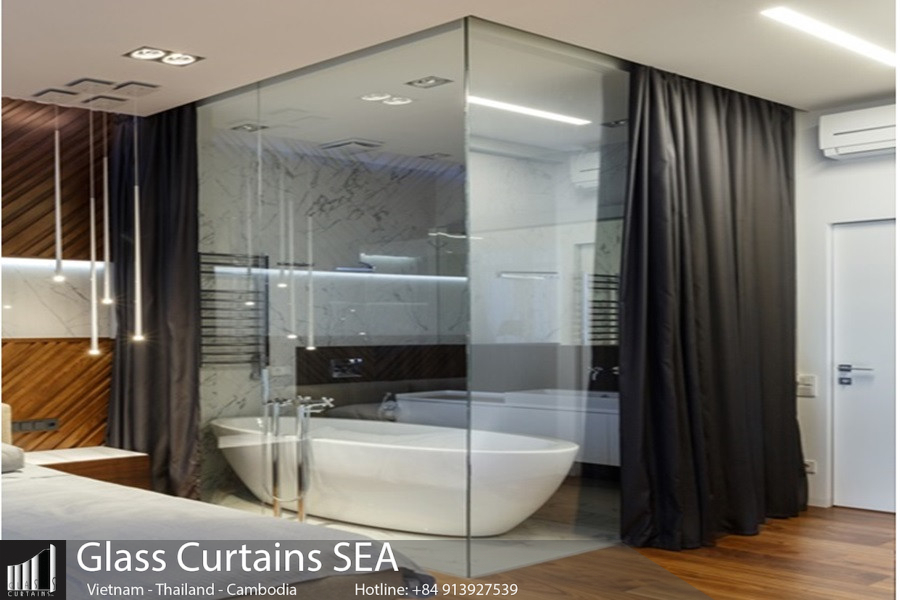 Thi công cửa lùa toilet cao cấp tại Glass Curtains SEA 2