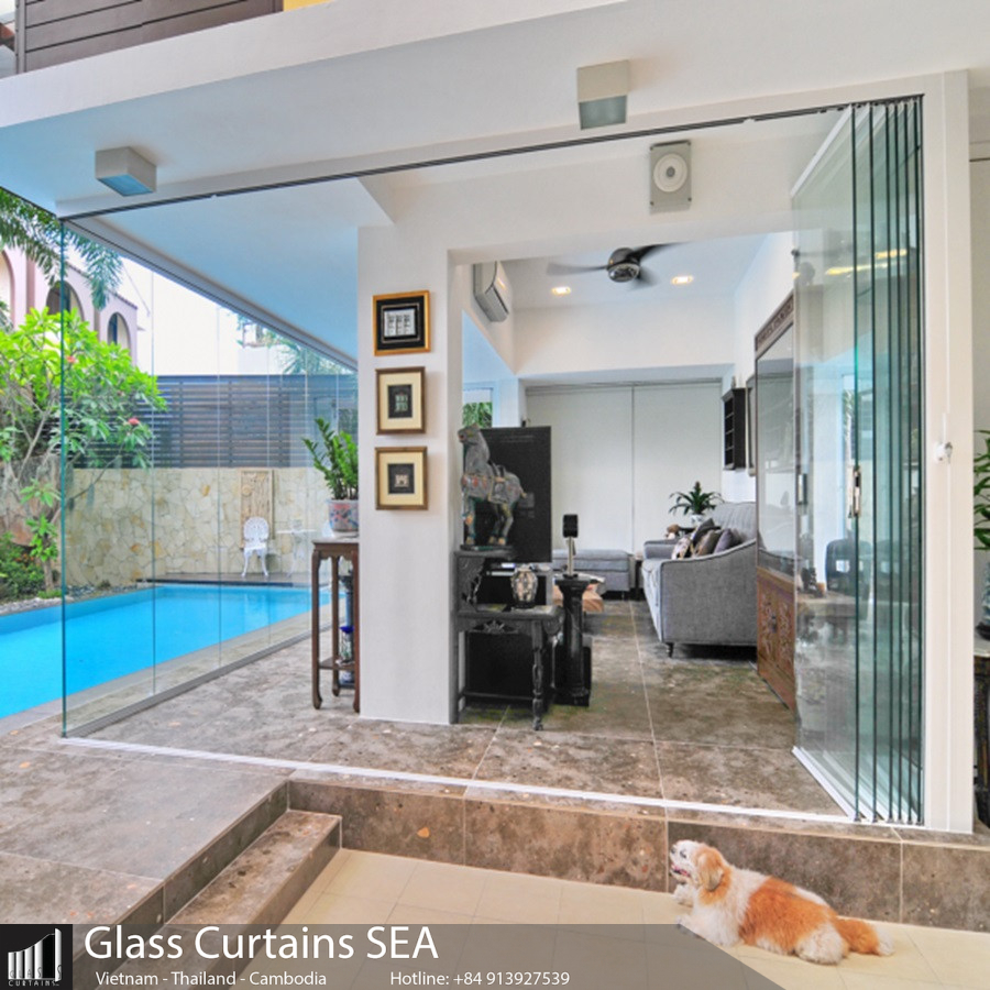 Thi công cửa kính xếp trượt Flying Door tại Glass Curtain Sea cho biệt thự