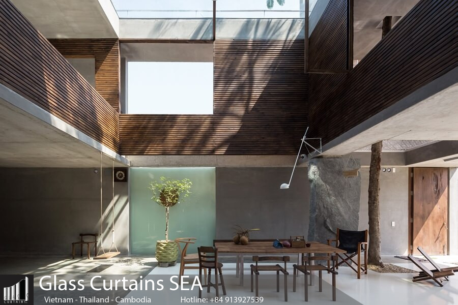 Thi công mái kính giếng trời tại Glass Curtains SEA 3