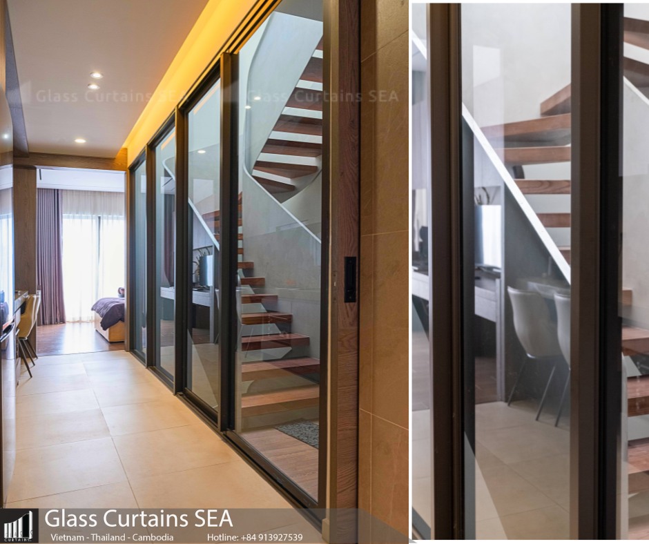 Thi công mẫu cửa kính lùa nhôm kính tại Glass Curtains SEA
