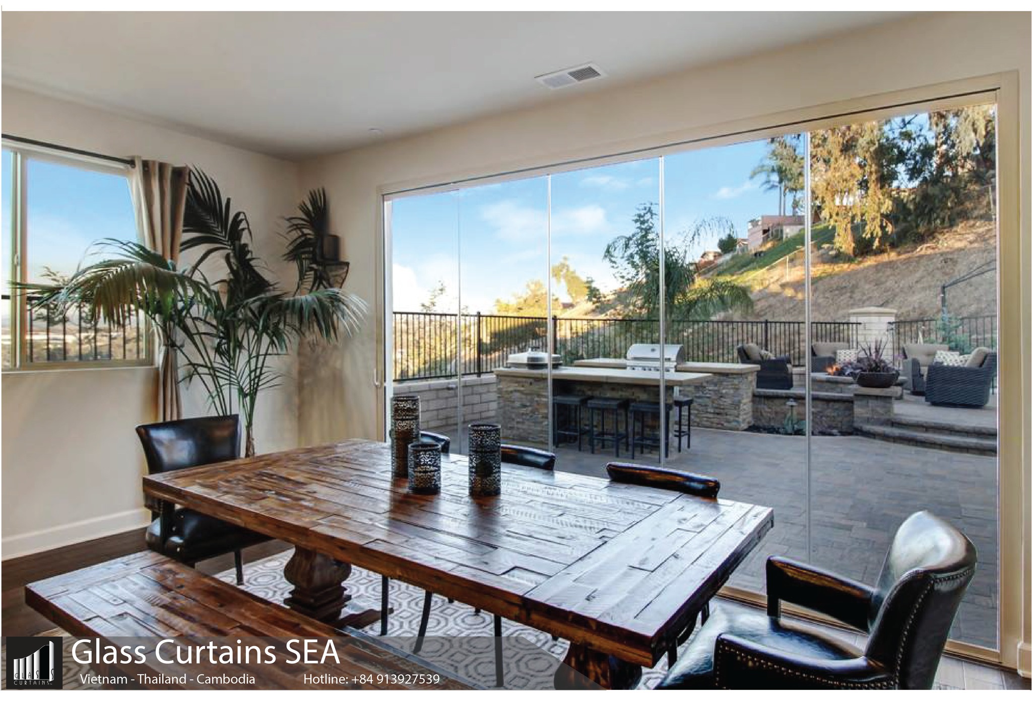 thi công mẫu vách ngăn bếp và phòng khách tại Glass Curtains SEA đẹp