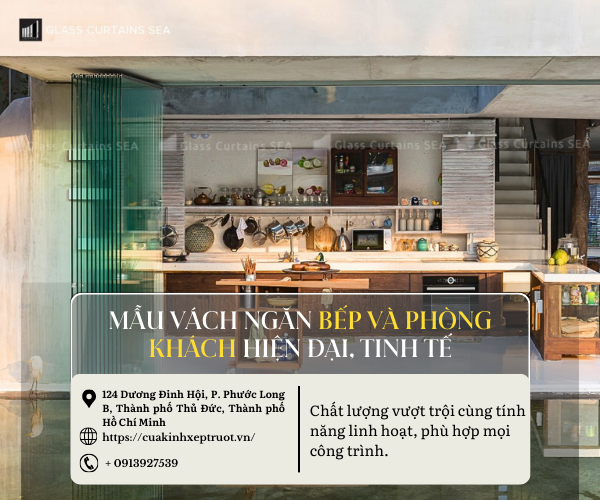 Mẫu vách ngăn bếp và phòng khách hiện đại, tinh tế
