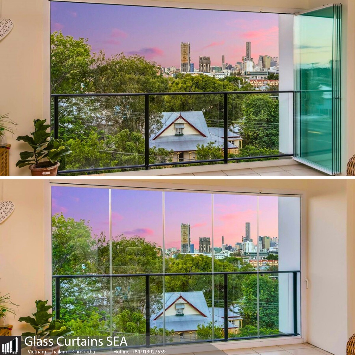 thi công cửa kính xếp trượt tại Glass Curtains SEA 1