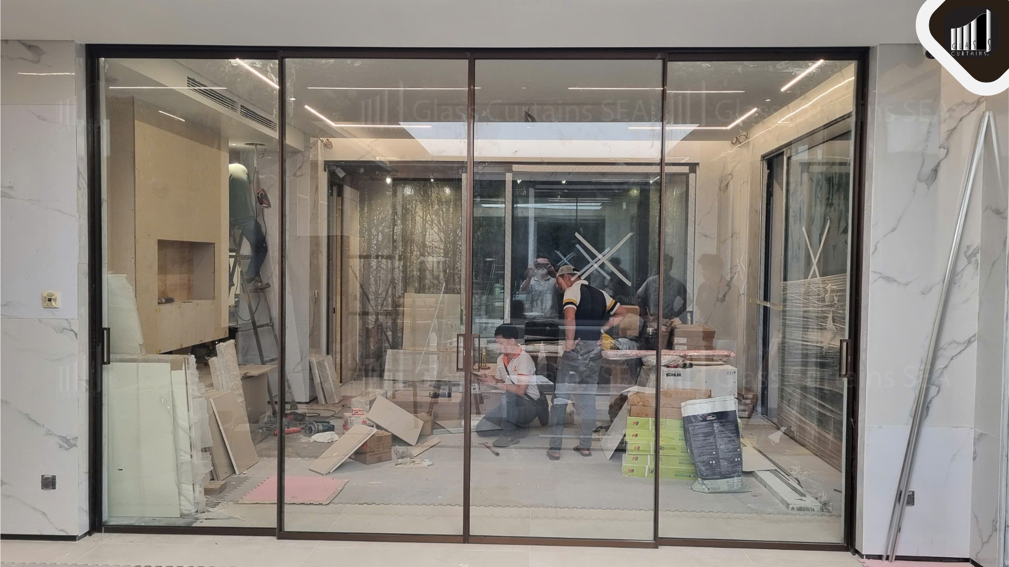 thi công vách ngăn nhôm kính tại Glass Curtains SEA 2