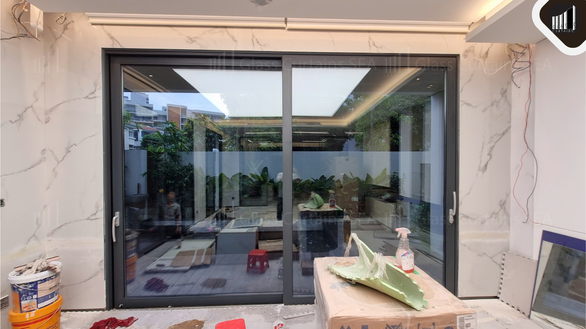 thi công vách ngăn nhôm kính tại Glass Curtains SEA