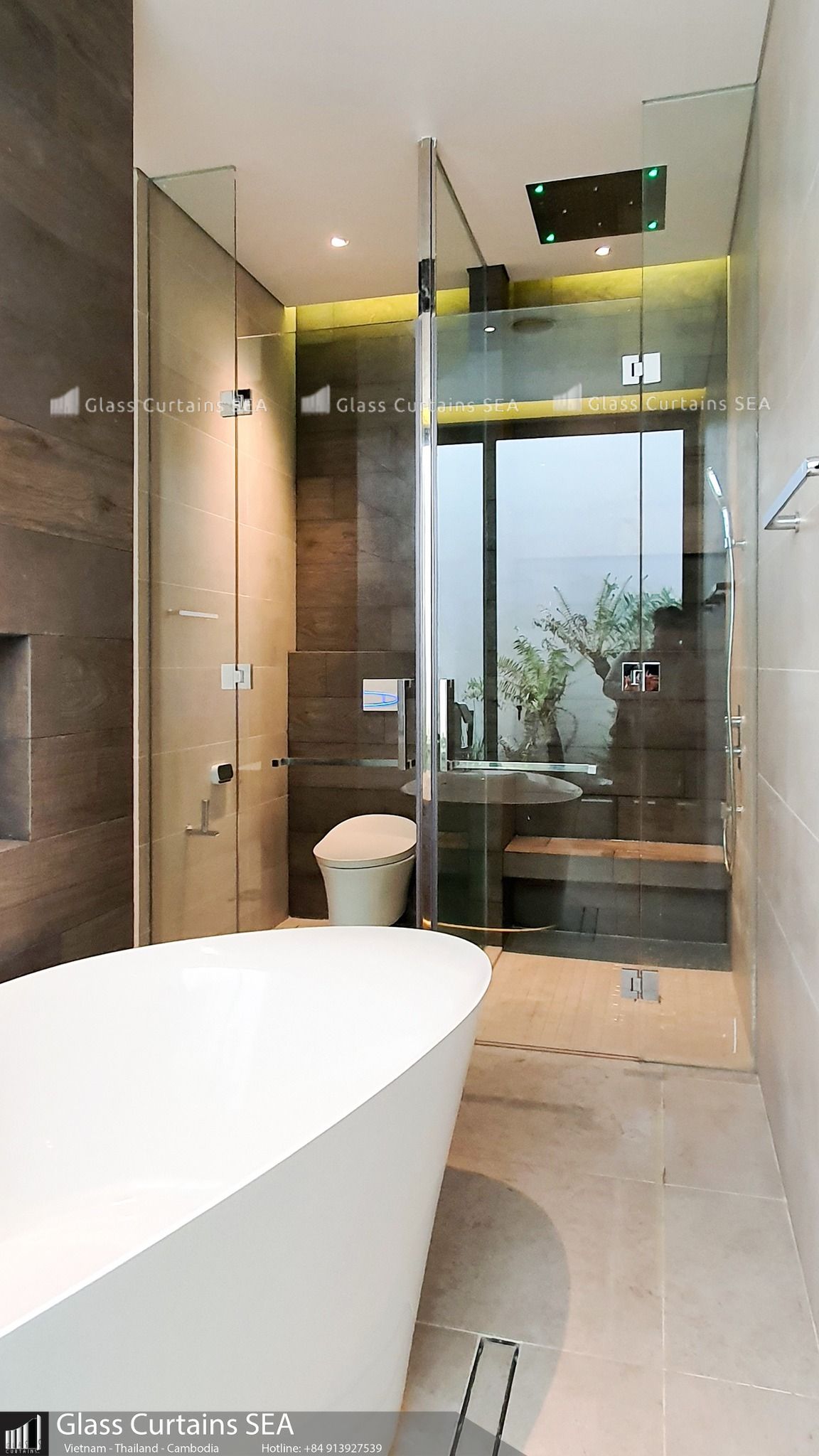 Thi công vách kính nhà tắm cửa lùa tại Glass Curtains SEA