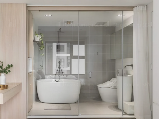 Thi công vách kính nhà tắm cửa lùa tại Glass Curtains SEA đẹp