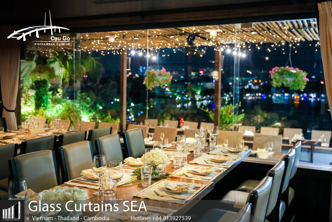Thi công vách ngăn kính nhà hàng tại Glass Curtains SEA 2