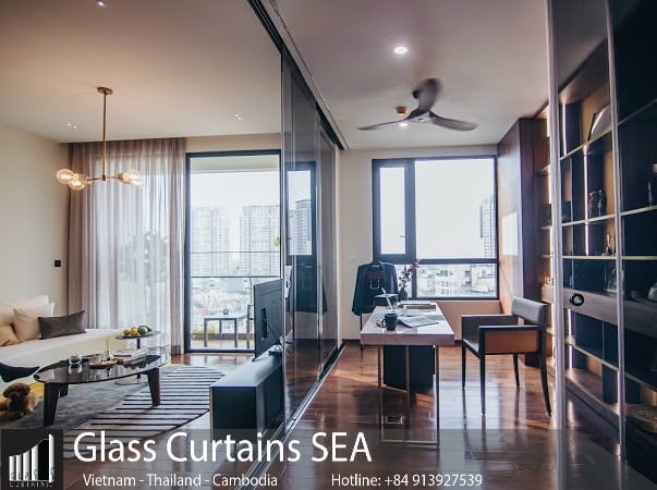Thi công vách ngăn kính trượt di động tại Glass Curtains SEA