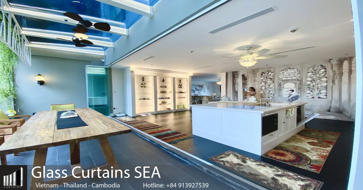 Glass Curtain Sea thi công vách ngăn phòng khách và bếp chung cư 2