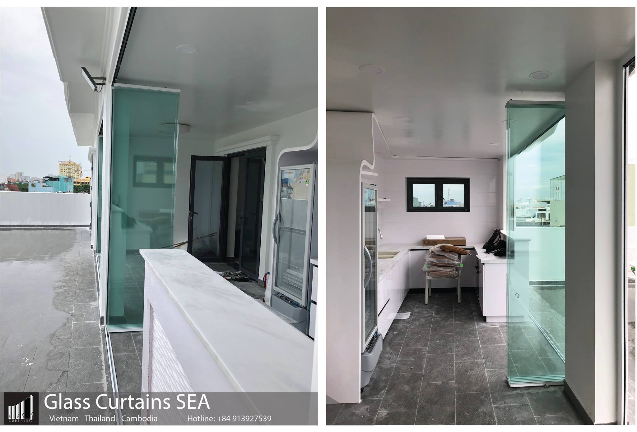 Glass Curtain Sea thi công vách ngăn phòng khách và bếp chung cư 8