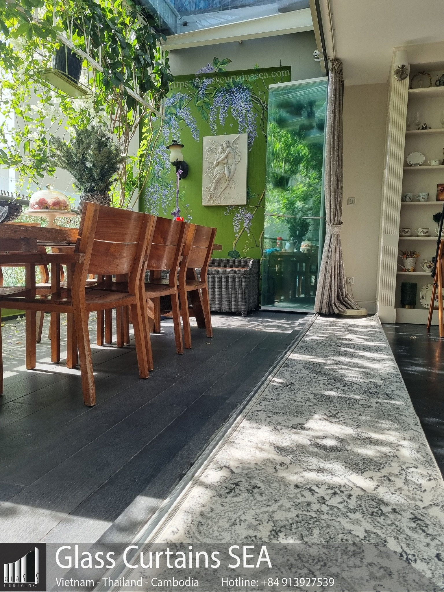 vách ngăn phòng khách và phòng ăn đẹp glasscurtainsea